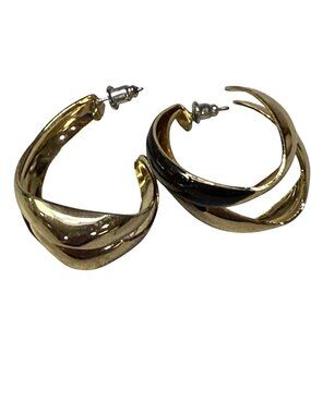 Gold & Black Twisted Hoop Earrings With Post Backs Pierced Lightweight Women's